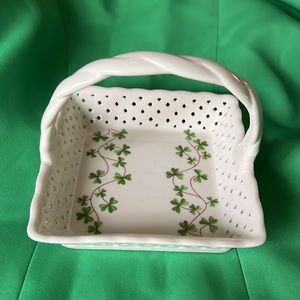 Shannon Irish Shamrock Reticulated Basket 5x5 inch Dish Porcelain Ireland New